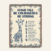 Personalized Stand Tall Be Courageous Giraffe Scripture Baby Woven Blanket