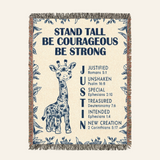 Personalized Stand Tall Be Courageous Giraffe Scripture Baby Woven Blanket