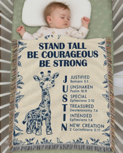 Personalized Stand Tall Be Courageous Giraffe Scripture Baby Woven Blanket