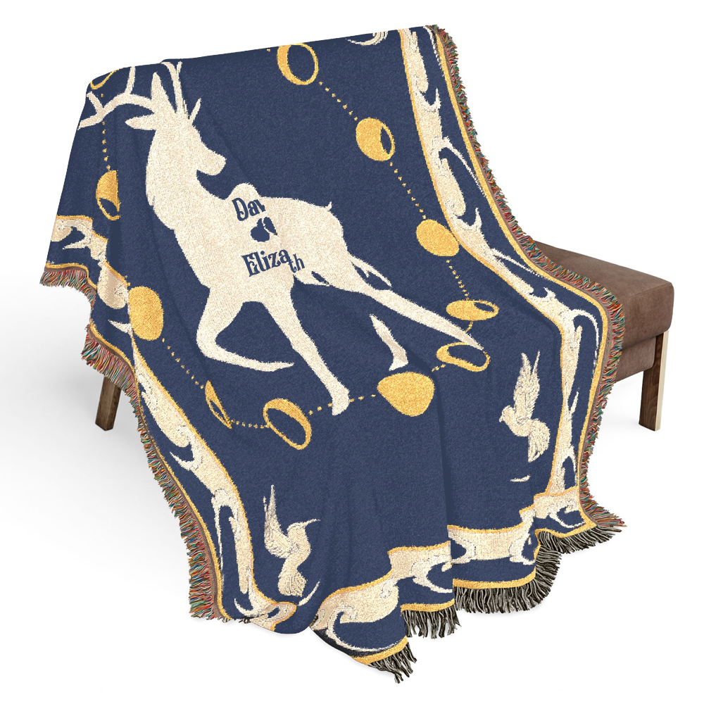 Personalized White Stag Guardian Couple Woven Blanket