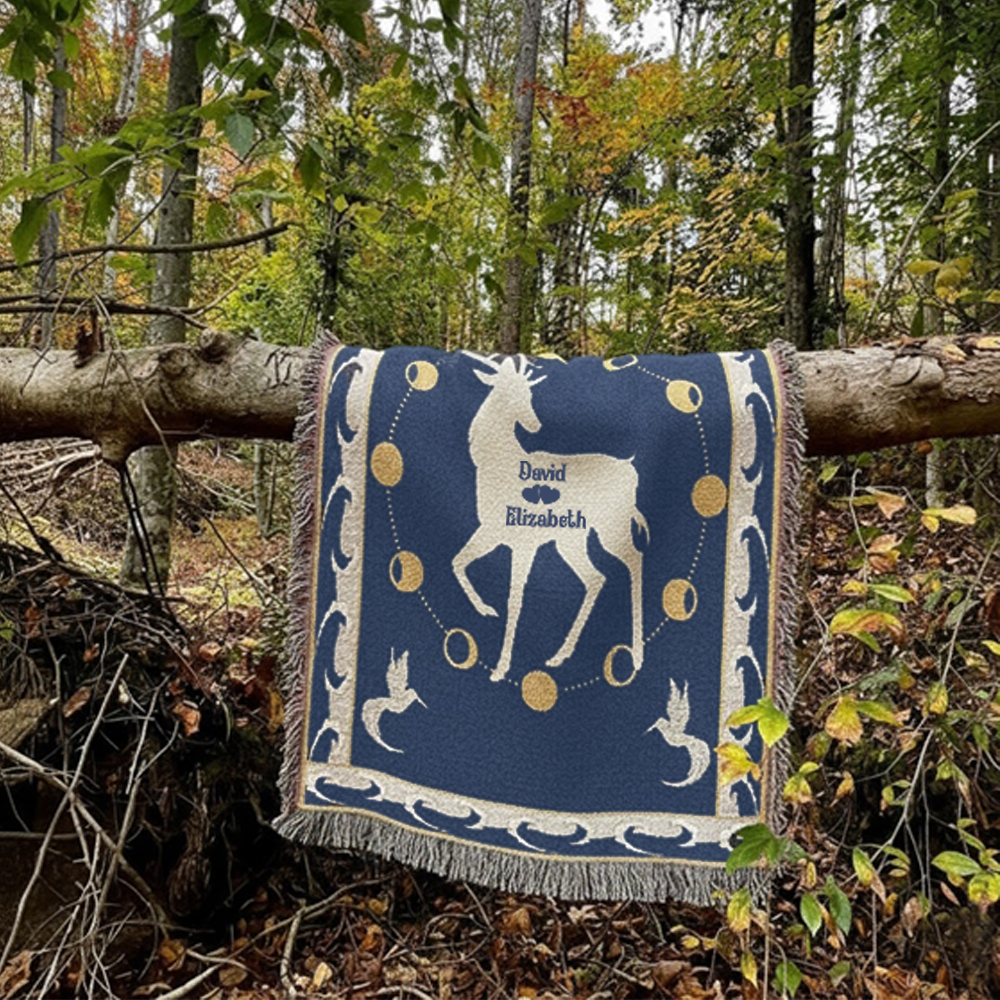 Personalized White Stag Guardian Couple Woven Blanket