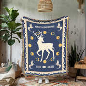 Personalized White Stag Guardian Spirit Couple Woven Blanket