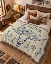 Personalized Longhorn Family Birth Flower Woven Blanket