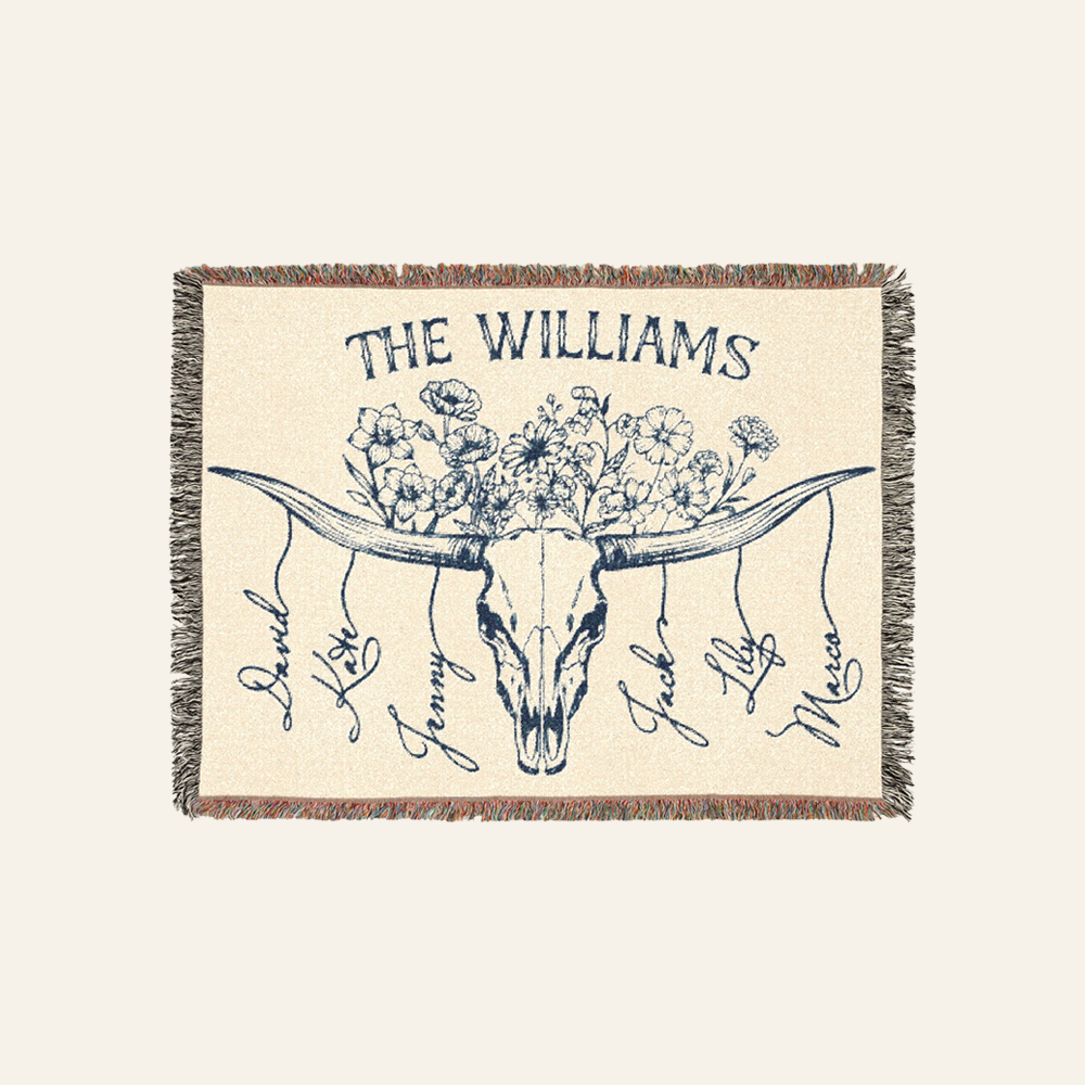 Personalized Longhorn Family Birth Flower Woven Blanket