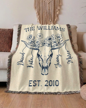 Personalized Longhorn Family Birth Flower Woven Blanket