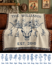 Personalized Longhorn Family Birth Flower Woven Blanket