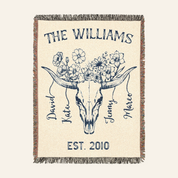 Personalized Longhorn Family Birth Flower Woven Blanket