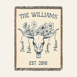 Personalized Longhorn Family Birth Flower Woven Blanket