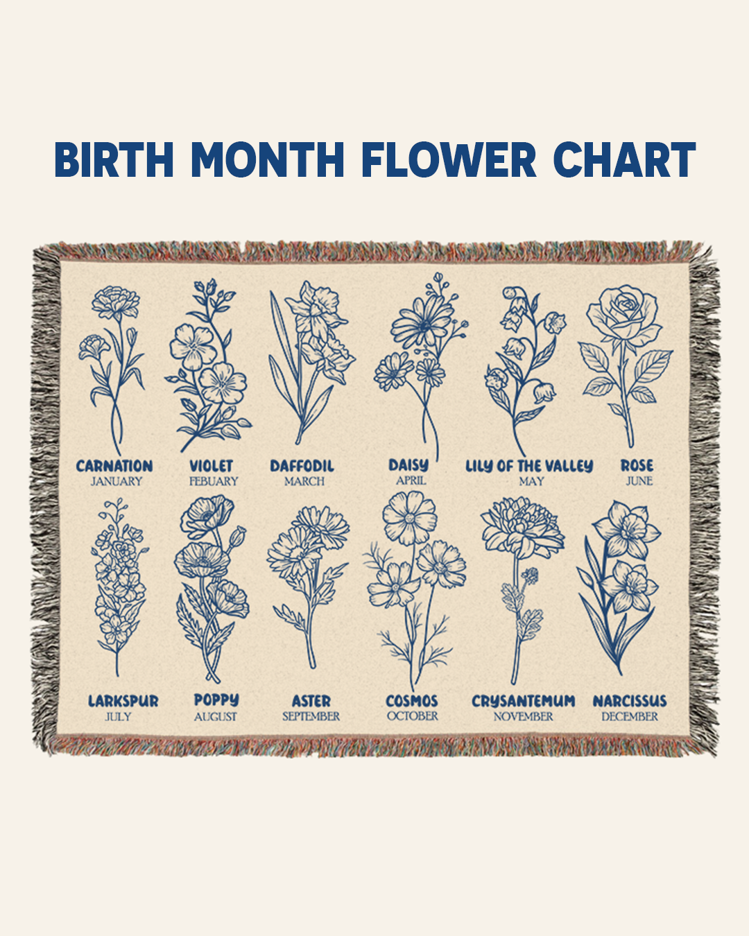 Personalized Longhorn Family Birth Flower Woven Blanket