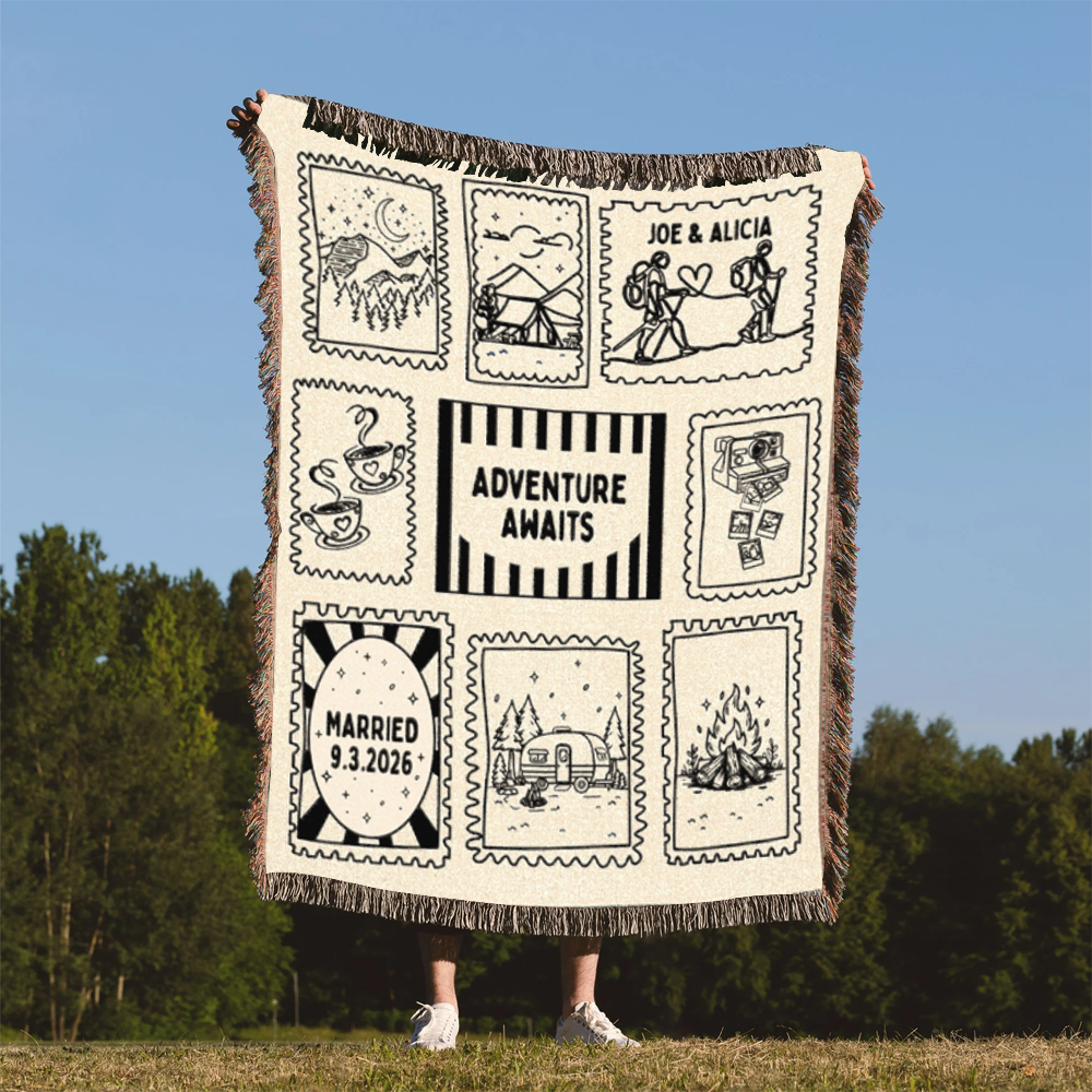 Personalized Travel Memory Woven Blanket with Names & Date