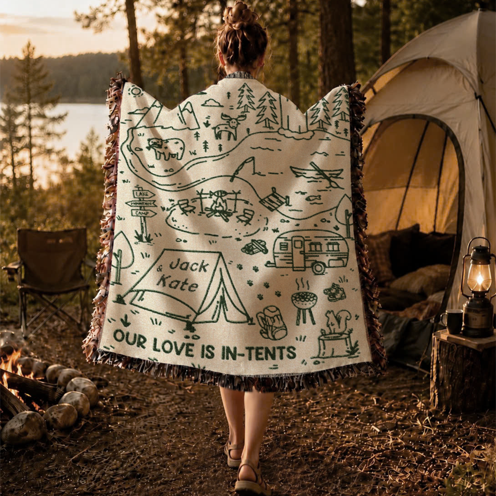 Personalized Camping Tents Couple Woven Blanket
