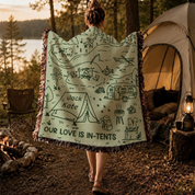 Personalized Camping Tents Green Couple Woven Blanket