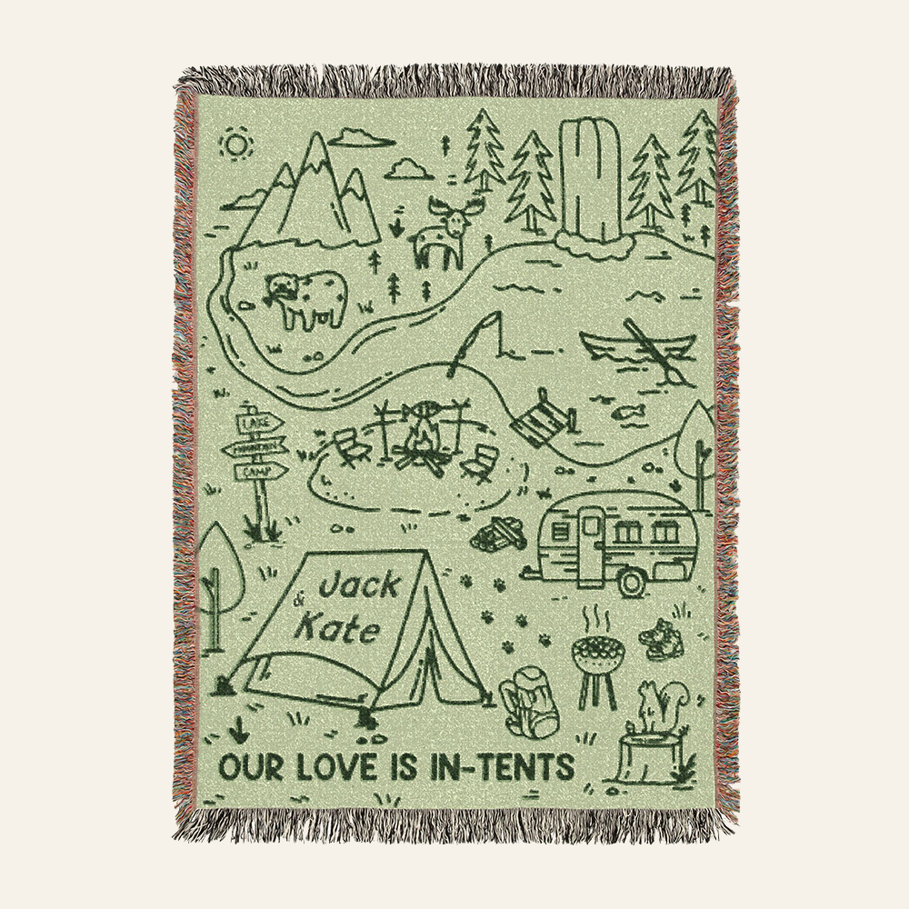 Personalized Camping Tents Green Couple Woven Blanket
