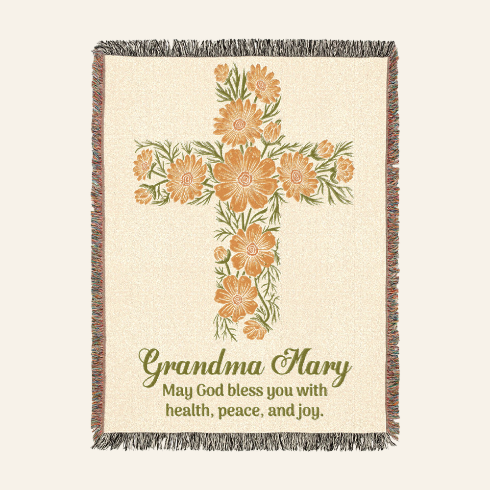 Personalized October Cosmos Cross Blessing Woven Blanket