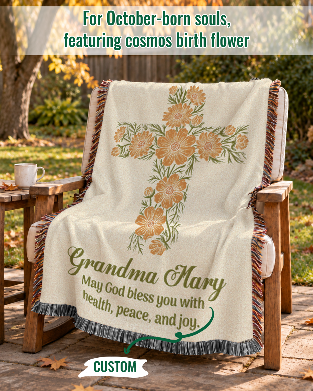 Personalized October Cosmos Cross Blessing Woven Blanket