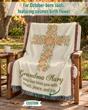 Personalized October Cosmos Cross Blessing Woven Blanket