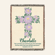 Personalized September Aster Cross Blessing Woven Blanket