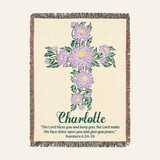 Personalized September Aster Cross Blessing Woven Blanket