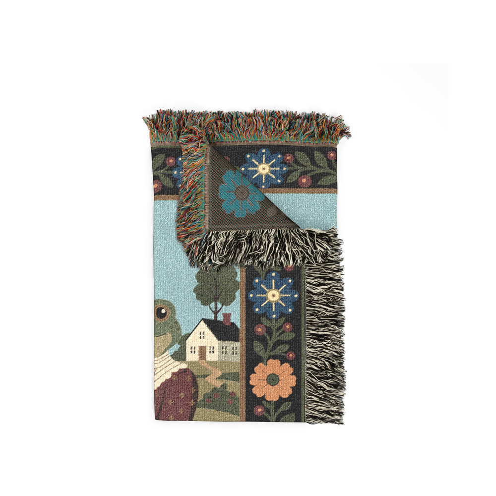 Customized Couple Folkart Frog Woven Blanket