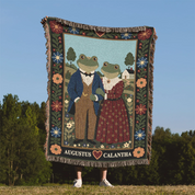 Customized Couple Folkart Frog Woven Blanket