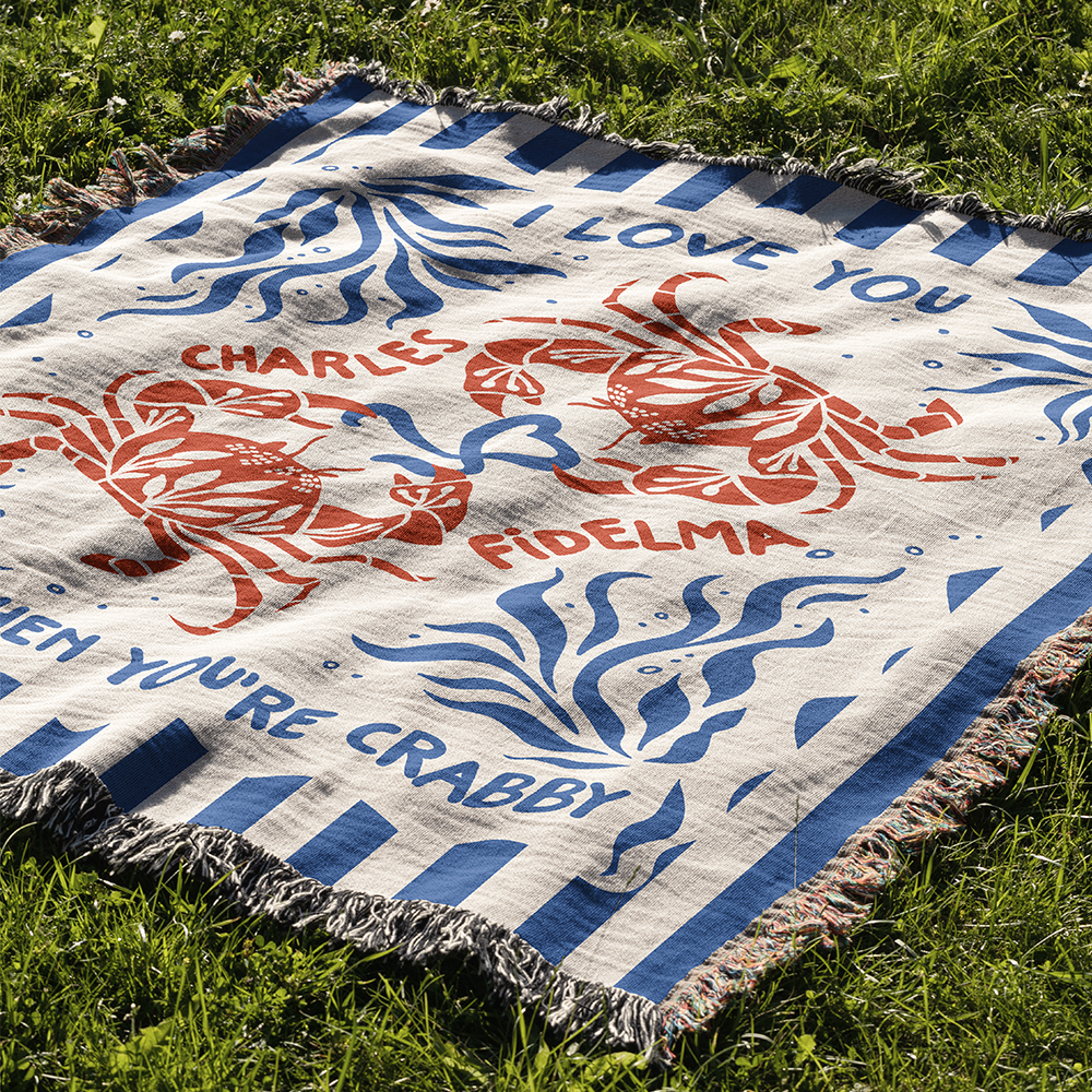 Personalized Crabby Ocean Theme Couple Woven Blanket