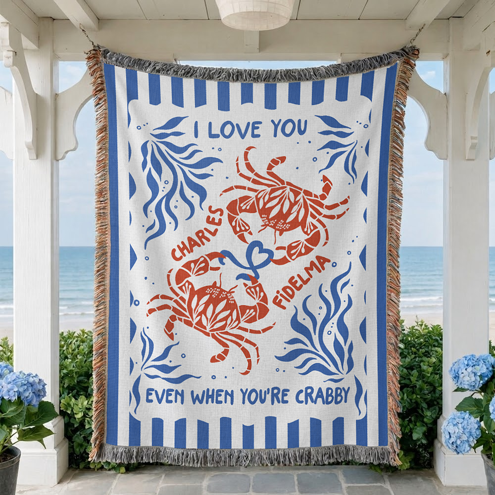 Personalized Crabby Ocean Theme Couple Woven Blanket
