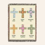 Personalized Birth Flower Cross Baby Woven Blanket