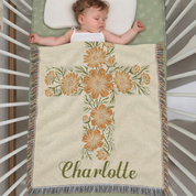 Personalized Birth Flower Cross Baby Woven Blanket