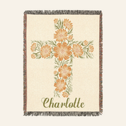 Personalized Birth Flower Cross Baby Woven Blanket