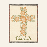 Personalized Birth Flower Cross Baby Woven Blanket