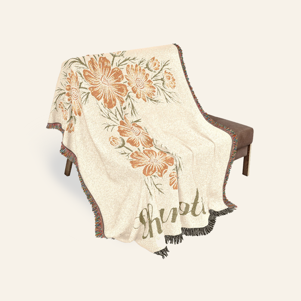 Personalized Birth Flower Cross Baby Woven Blanket