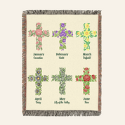 Personalized Birth Flower Cross Baby Woven Blanket