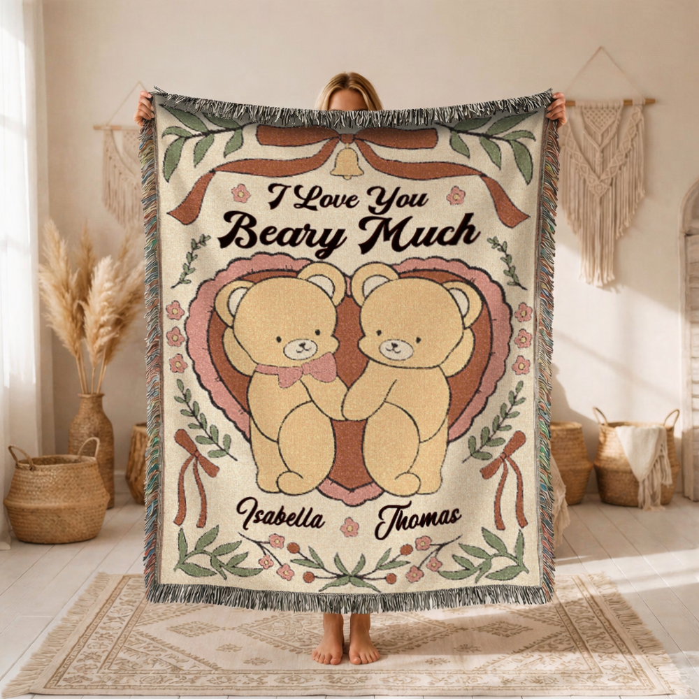 I Love You Beary Much Personalized Woven Blanket
