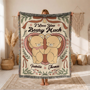 I Love You Beary Much Personalized Woven Blanket