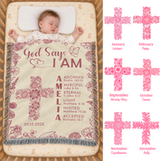 Personalized God Says I Am Cross Baby Girl Woven Blanket