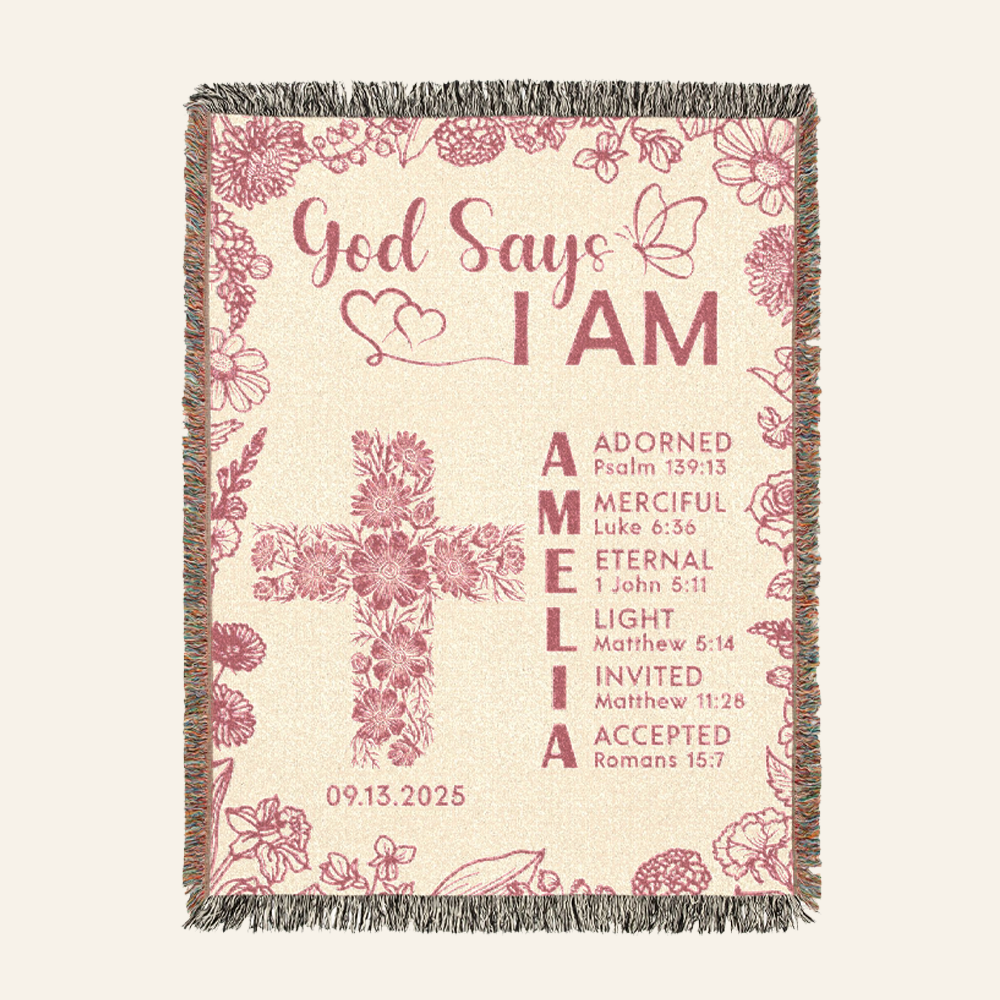 Personalized God Says I Am Cross Baby Girl Woven Blanket