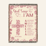 Personalized God Says I Am Cross Baby Girl Woven Blanket