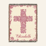 Personalized Birth Flower Cross Baby Girl Woven Blanket