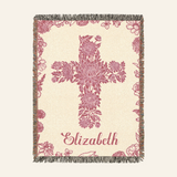Personalized Birth Flower Cross Baby Girl Woven Blanket