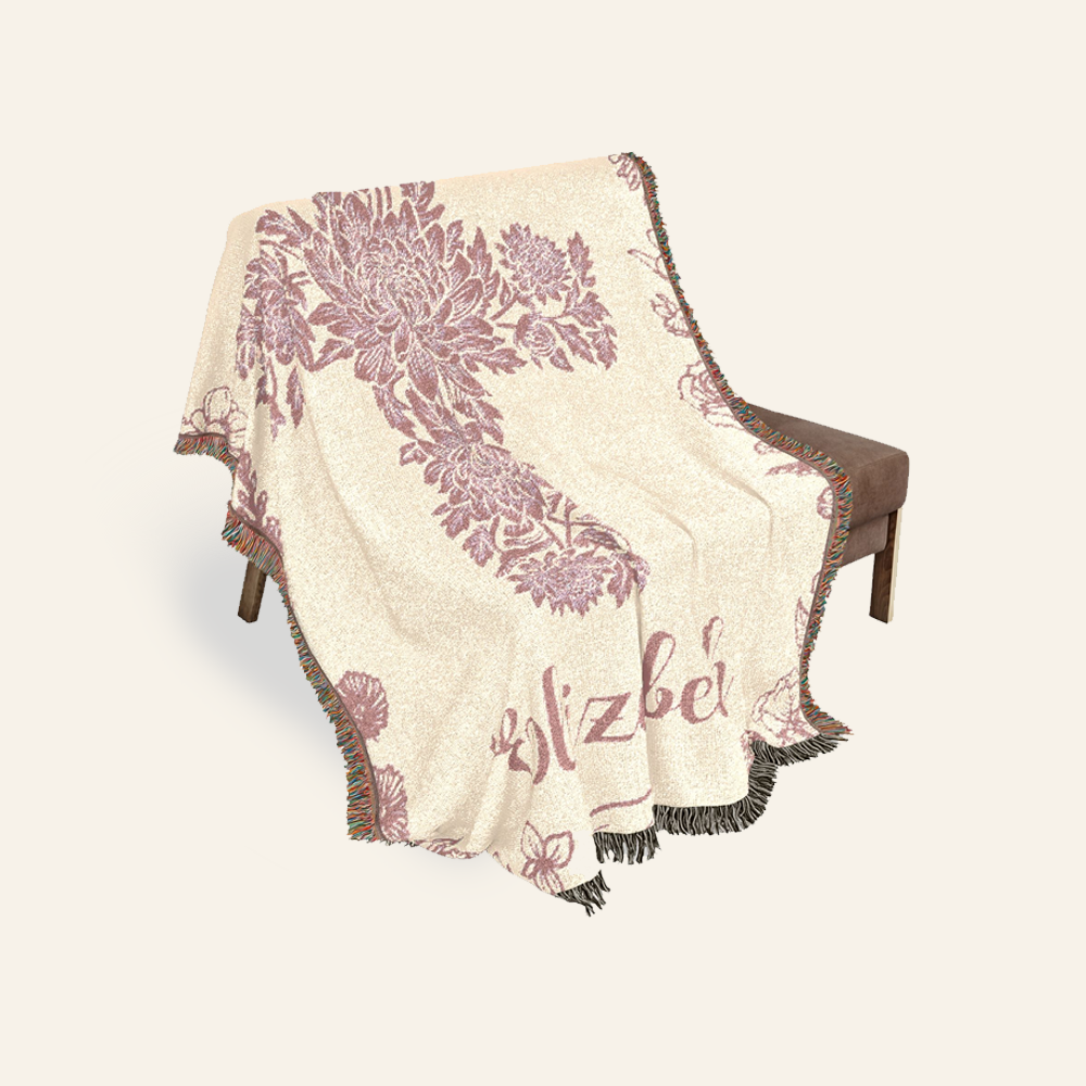 Personalized Birth Flower Cross Baby Girl Woven Blanket