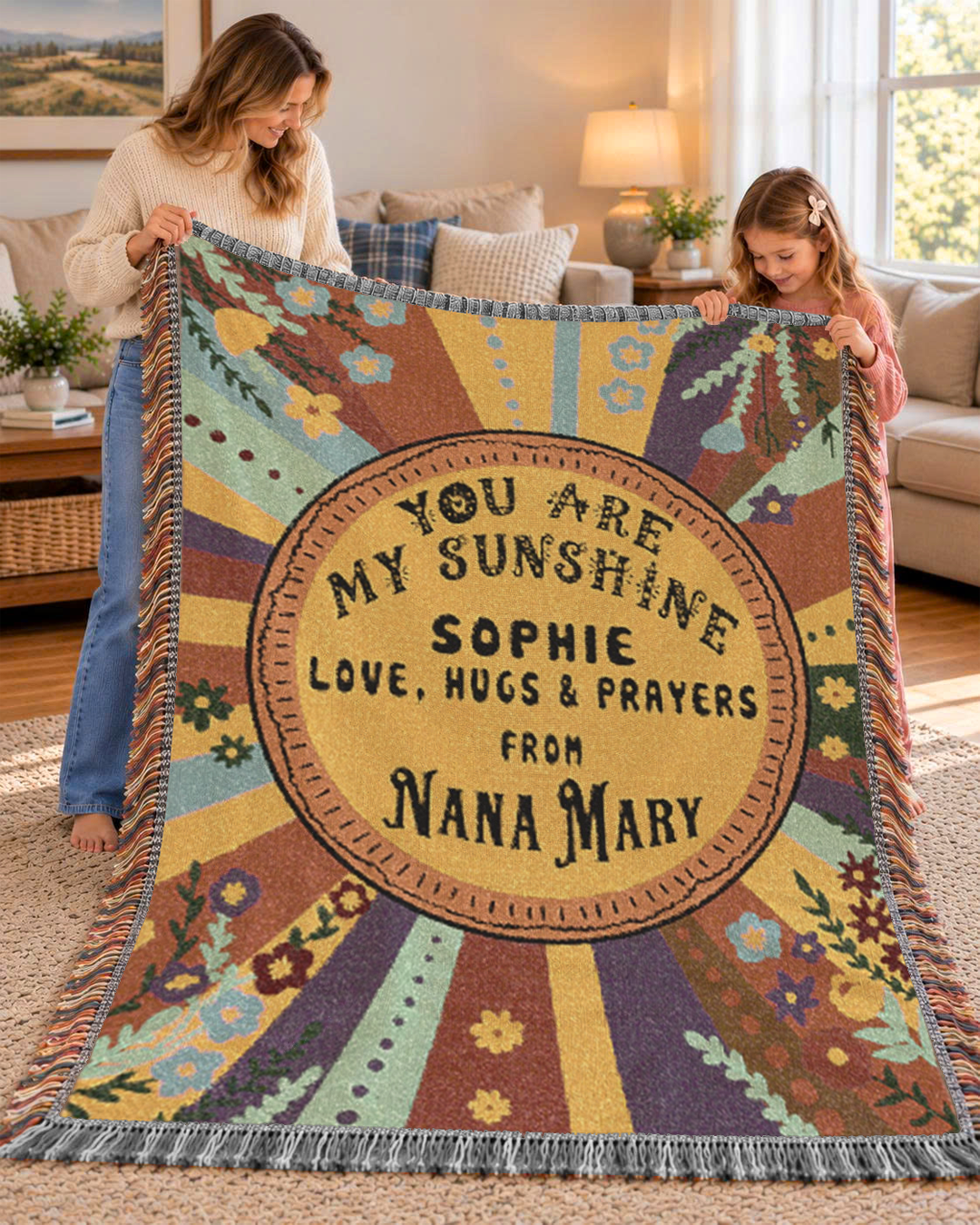 You Are My Sunshine Floral Keepsake - Personalized Woven Blanket