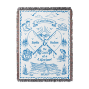 Personalized Couple Fisherman White Woven Blanket
