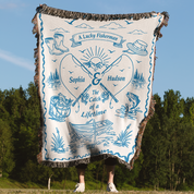 Personalized Couple Fisherman White Woven Blanket