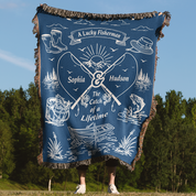 Personalized Couple Fisherman Blue Woven Blanket