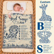Personalized God Says I Am Scripture Baby Boy Woven Blanket