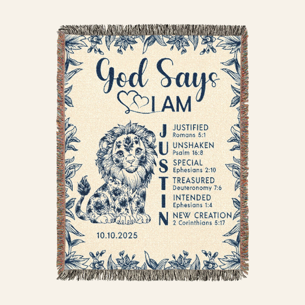 Personalized God Says I Am Scripture Baby Boy Woven Blanket