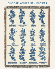 Vintage Blue Toile Book & Birth Flower For Readers - Personalized Woven Blanket