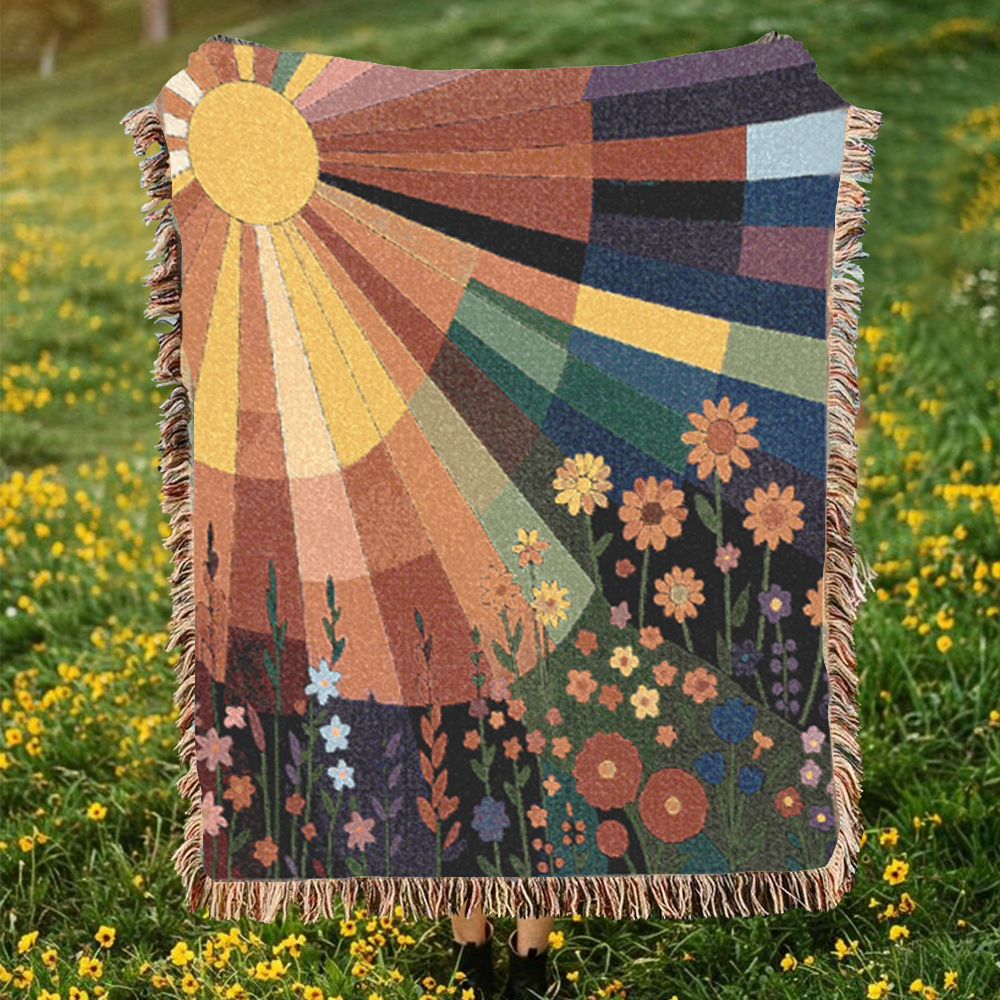 California Sunlight - Retro 1970s Wildflower Meadow Woven Blanket