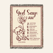 Personalized God Says I Am Teddy Bear Birth Flower Woven Blanket