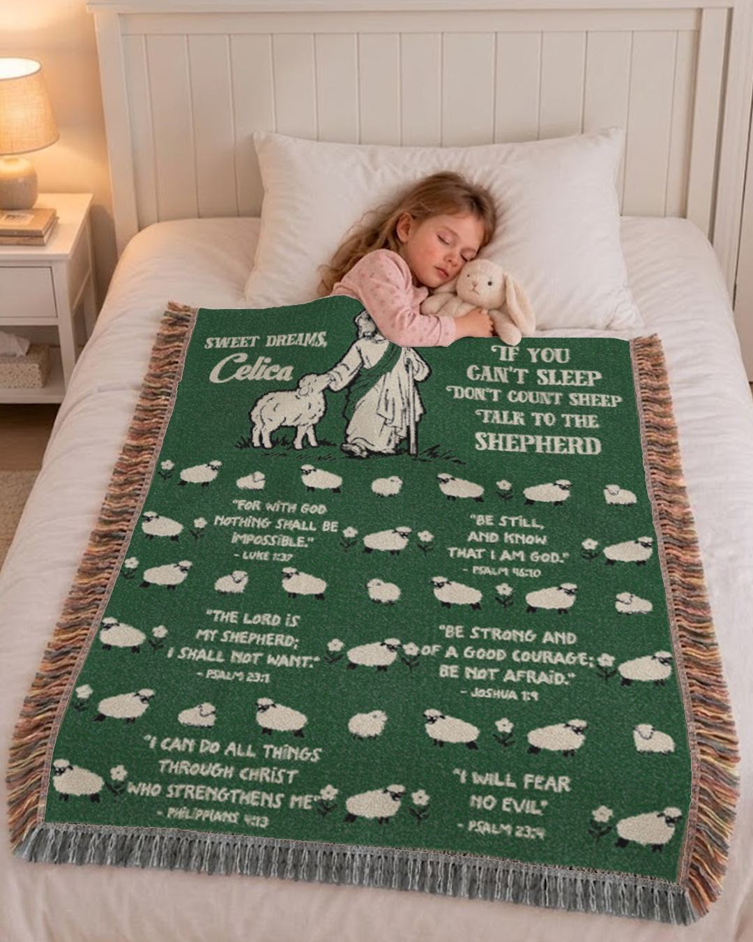 Sweet Dreams & Bedtime Bible Verses for Kids - Personalized Woven Blanket